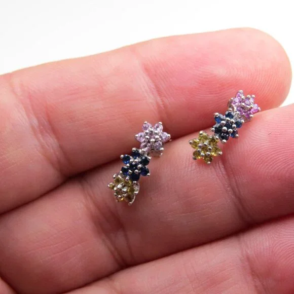 $1650 10k White Gold3/4 Carat Blue Yellow Pink SapphiresEarring